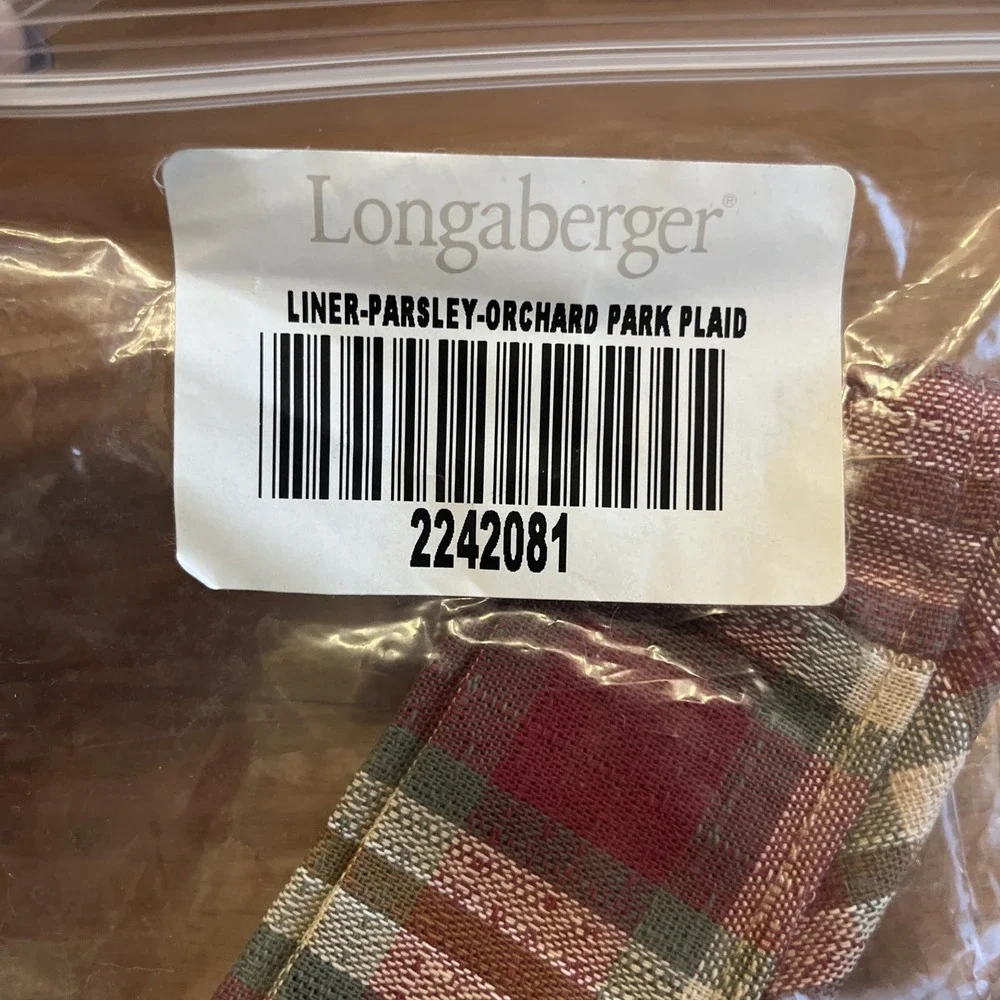 Longaberger Fabric Liner for Parsley Basket in‎ Orchard Park Plaid 2242081 NEW